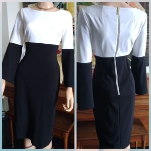 Calvin Klein White Black Midi Dress NWOT 8
